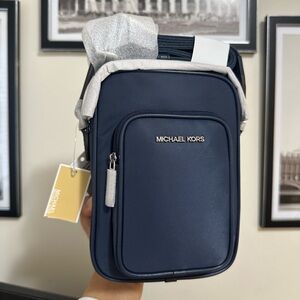 Michael Kors NAVY and Silver Messenger Bag
